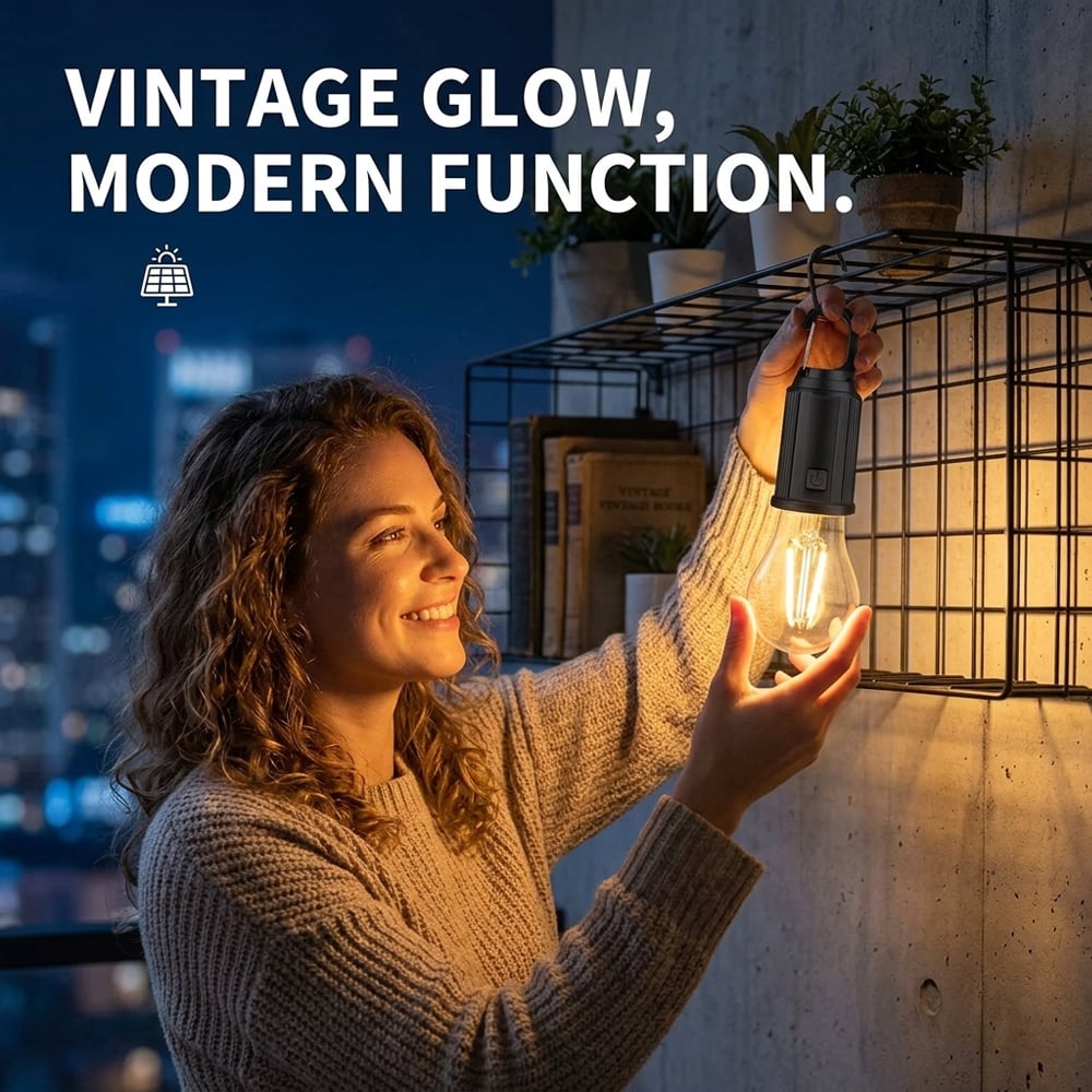 Portable Solar Camping Light Bulb – USB-C Rechargeable LED Tent Lantern for Outdoor & Emergency