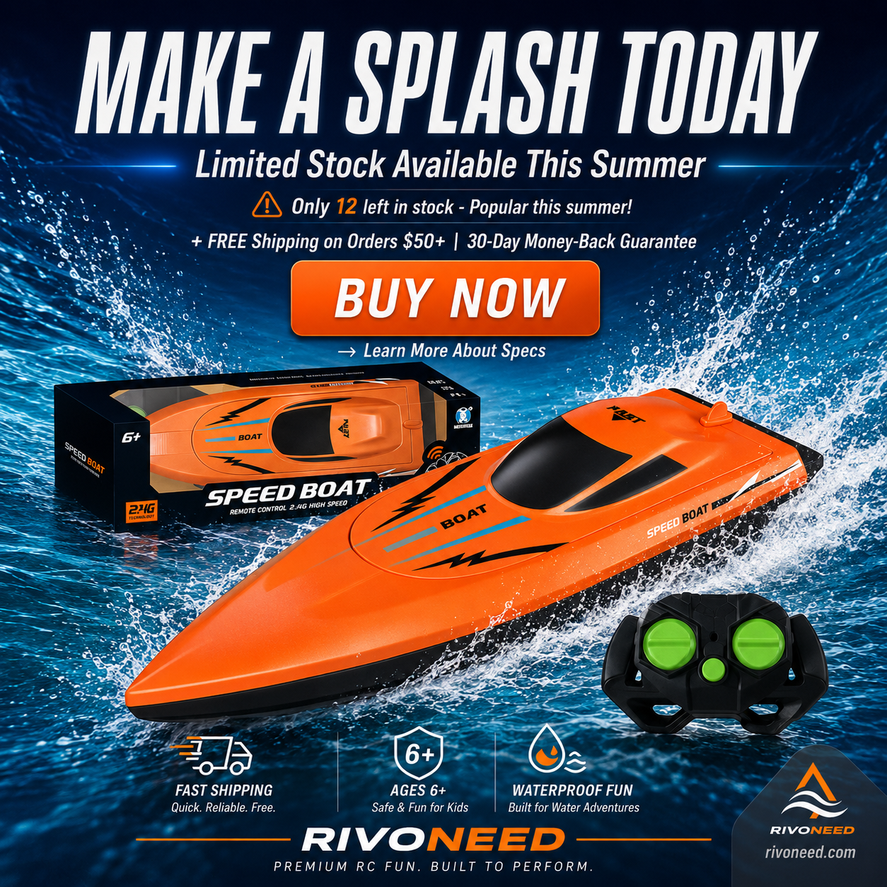 ⏳Time-Limited Special⏰Dual‑Motor RC Boat – Twin engines, 2.4GHz control, waterproof & impact‑resistant. Slice through waves at insane speed! 🌊🚤