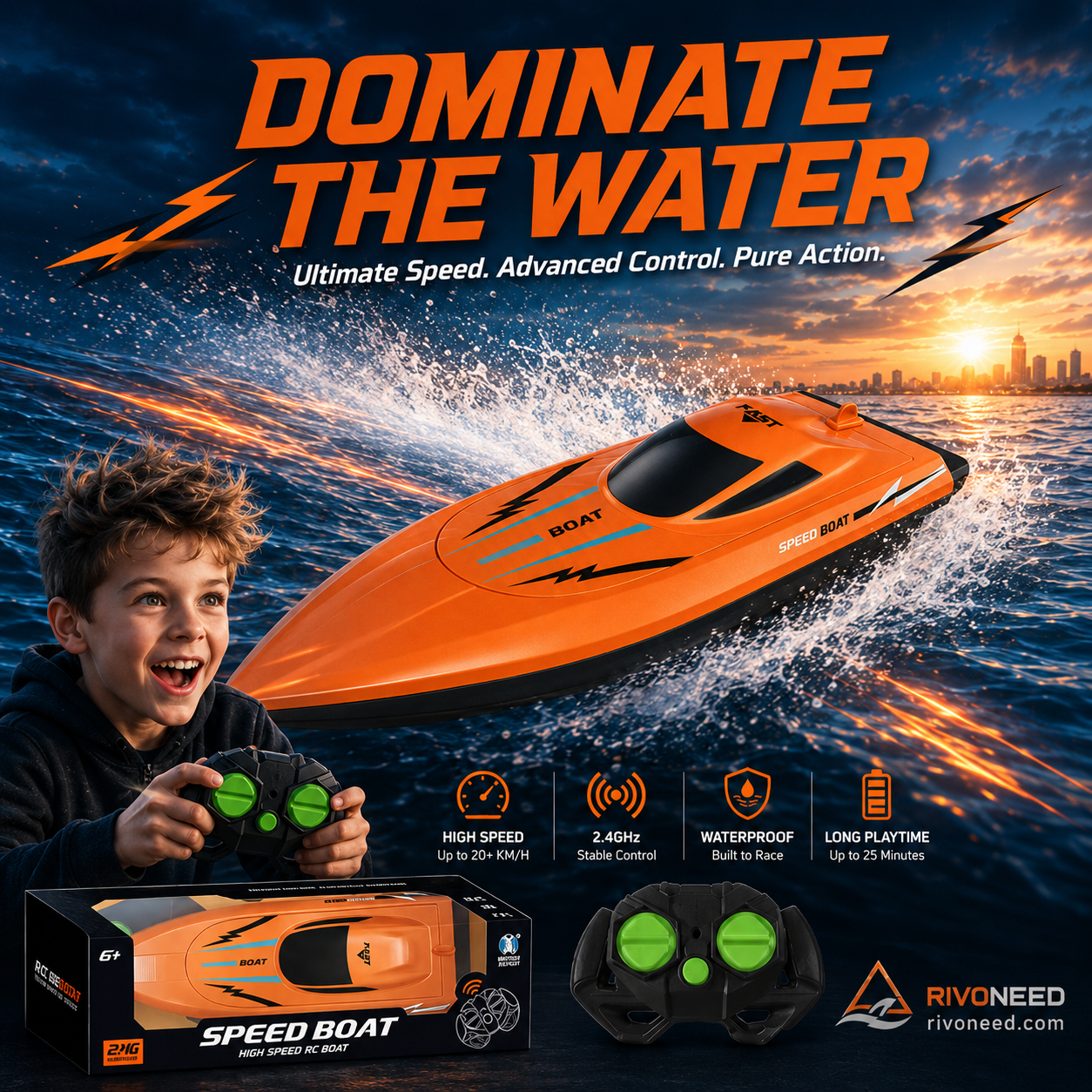 ⏳Time-Limited Special⏰Dual‑Motor RC Boat – Twin engines, 2.4GHz control, waterproof & impact‑resistant. Slice through waves at insane speed! 🌊🚤