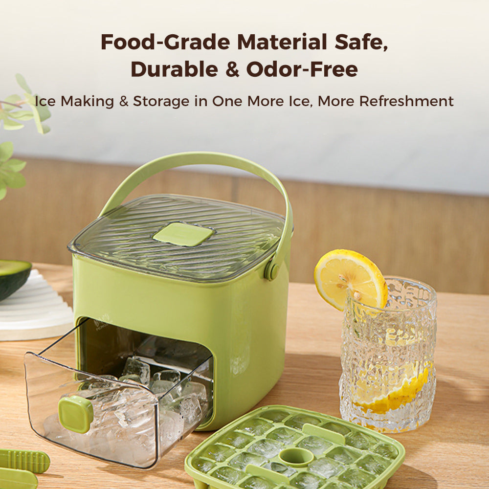 One-Press Ice Cube Tray with Storage Bin