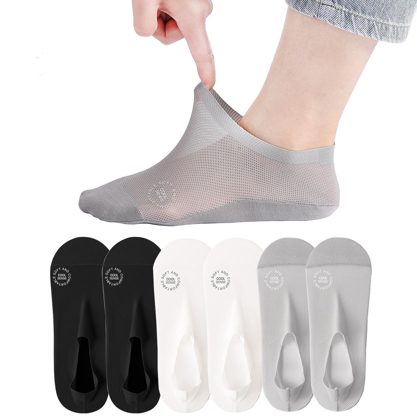 No-Show Anti-Slip Socks 3-Pack – Breathable Combed Cotton, Silicone Grips