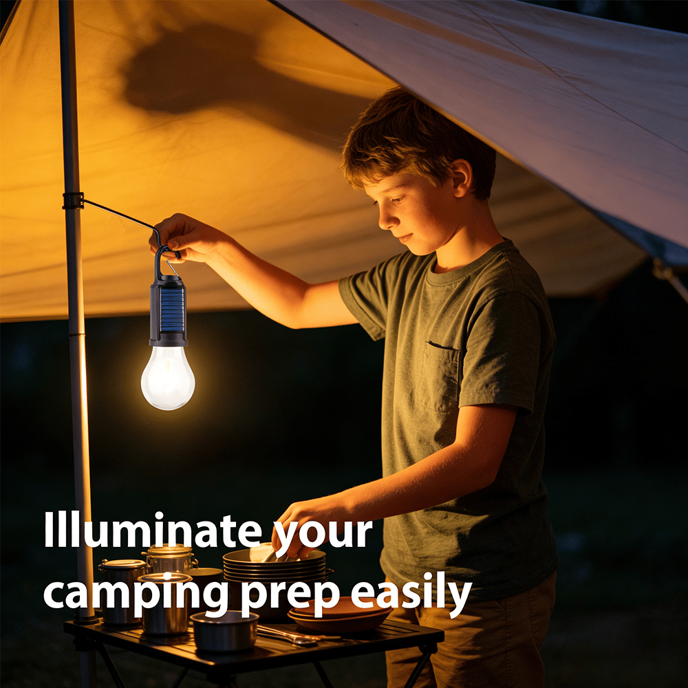 Portable Solar Camping Light Bulb – USB-C Rechargeable LED Tent Lantern for Outdoor & Emergency