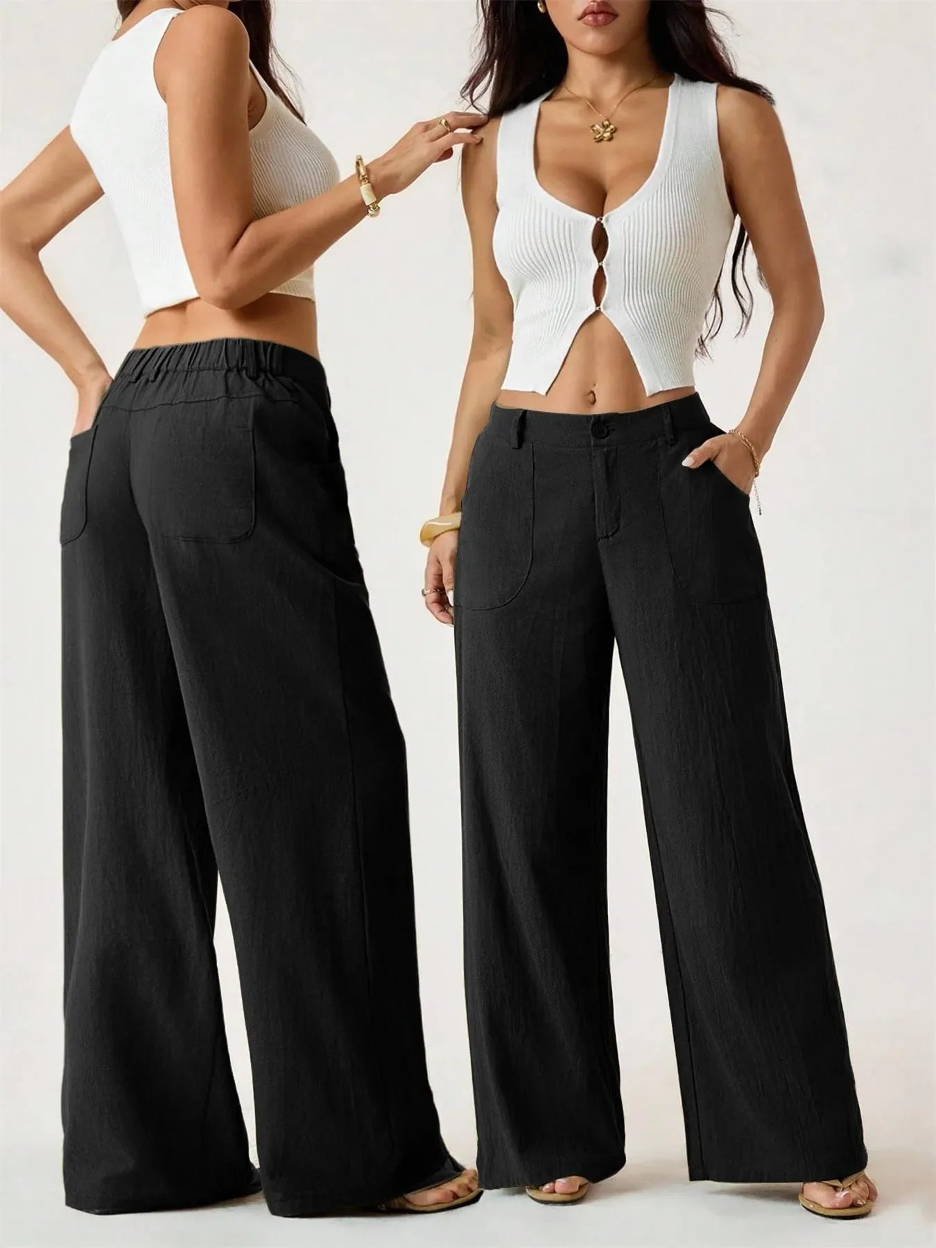 ✨Bestseller👖Women's High Waist Cotton Linen Wide Leg Pants