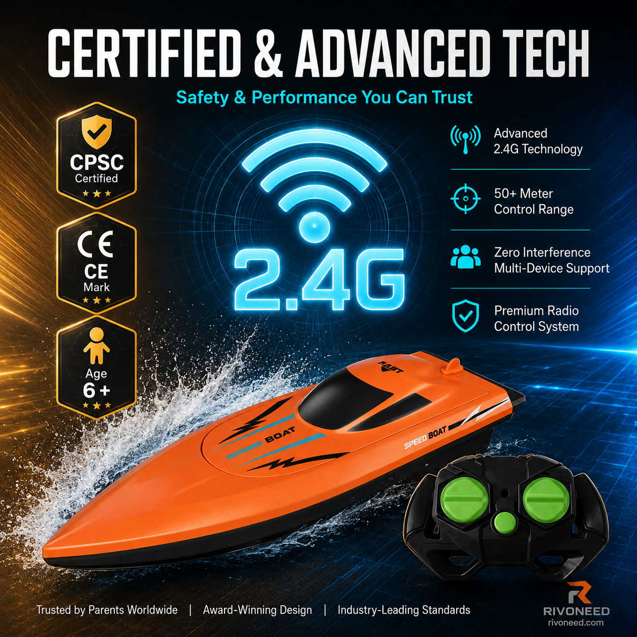 ⏳Time-Limited Special⏰Dual‑Motor RC Boat – Twin engines, 2.4GHz control, waterproof & impact‑resistant. Slice through waves at insane speed! 🌊🚤