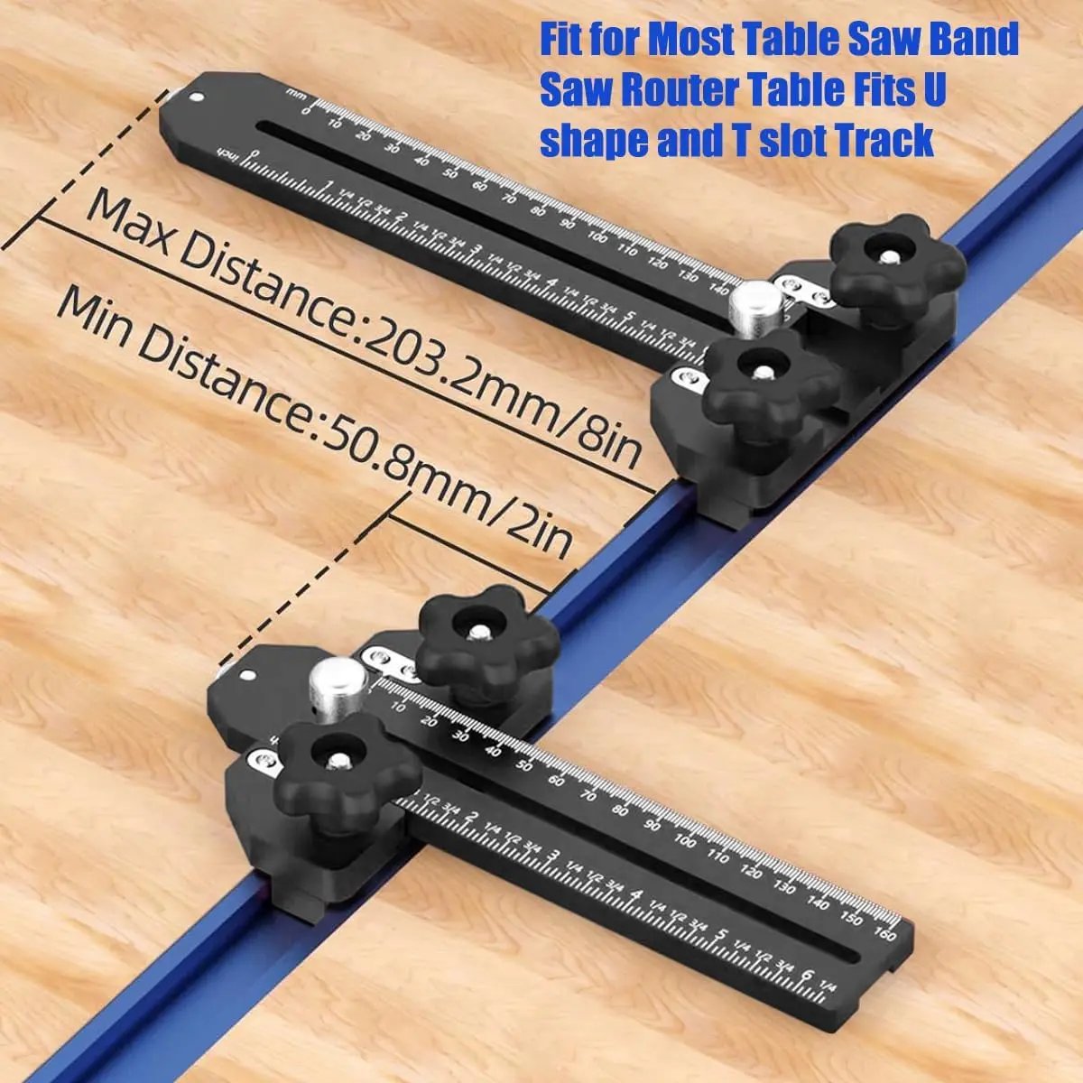 ✨Fast Thin Ripping Guide for Table Saw, Precise Repetitive Narrow Cuts, Adjustable Thin Rip Jig Fits 3/4" x 3/8" T-Track & Miter Slot, Band Saw & Router Table Compatible