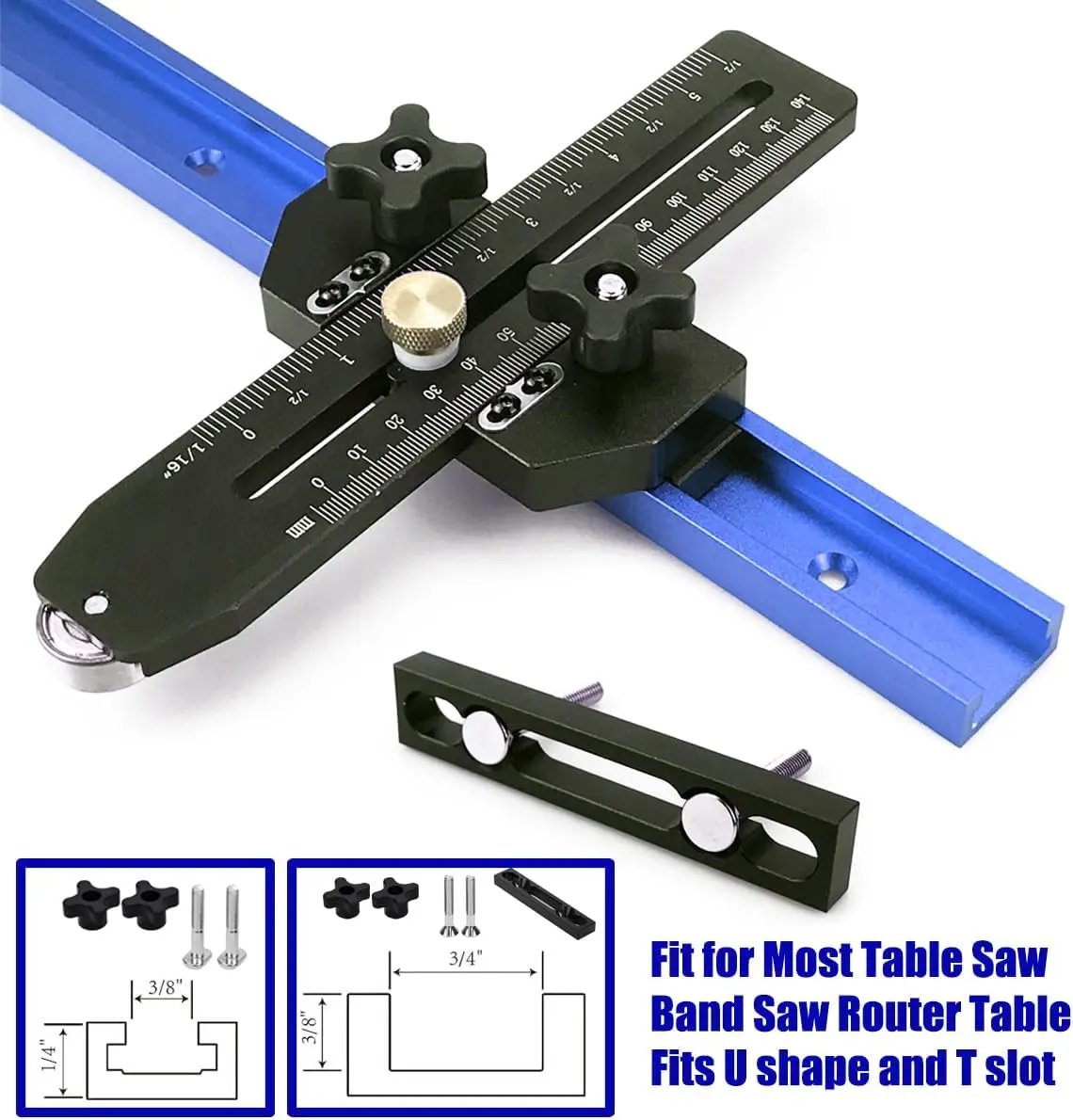 ✨Fast Thin Ripping Guide for Table Saw, Precise Repetitive Narrow Cuts, Adjustable Thin Rip Jig Fits 3/4" x 3/8" T-Track & Miter Slot, Band Saw & Router Table Compatible