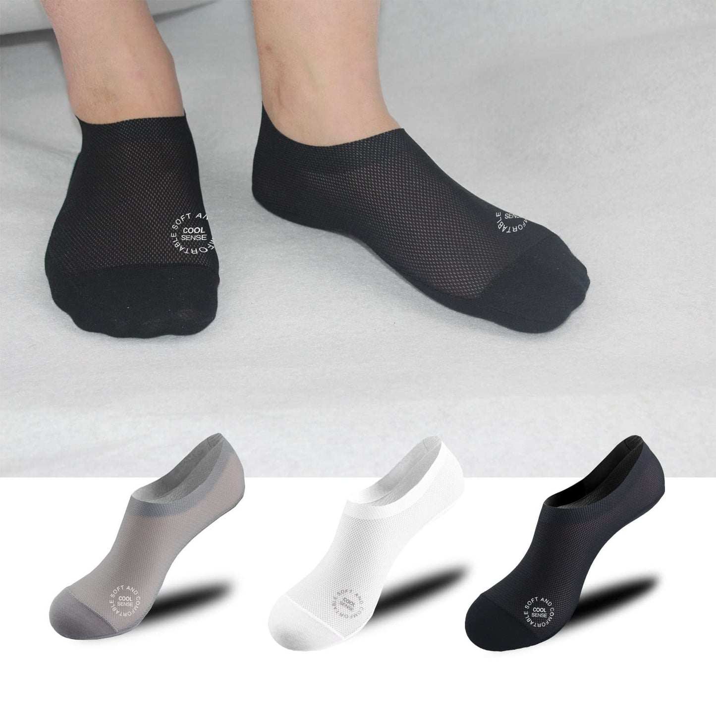 No-Show Anti-Slip Socks 3-Pack – Breathable Combed Cotton, Silicone Grips