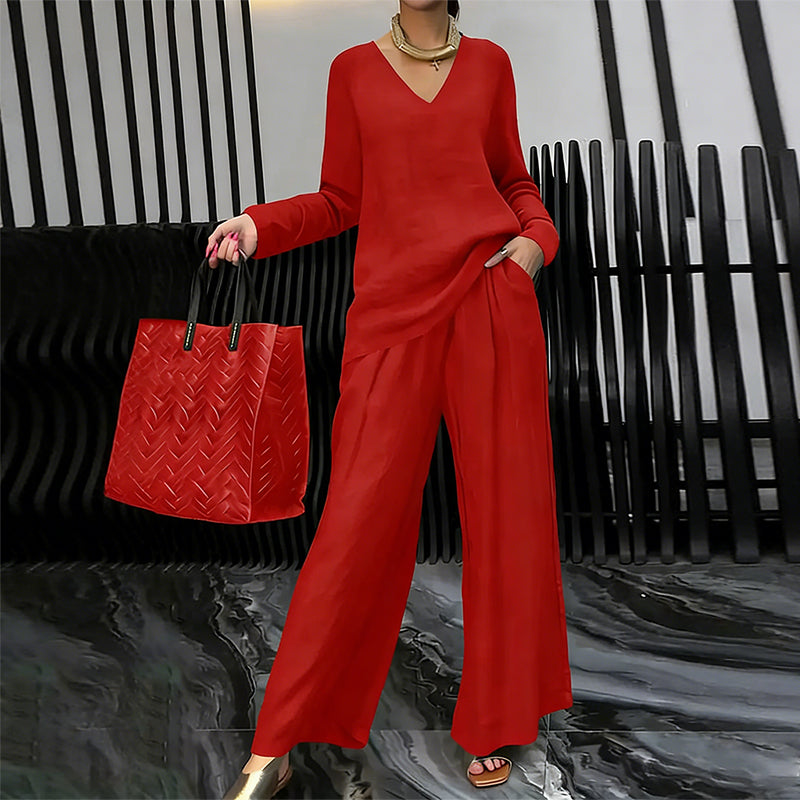 🍀🍀 NEW! Women's V-Neck Lounge Set with Wide-Leg Pants