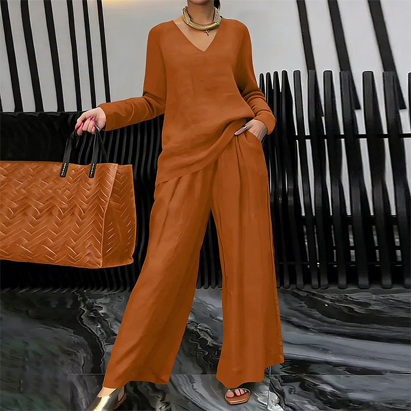 🍀🍀 NEW! Women's V-Neck Lounge Set with Wide-Leg Pants
