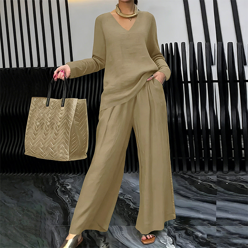 🍀🍀 NEW! Women's V-Neck Lounge Set with Wide-Leg Pants