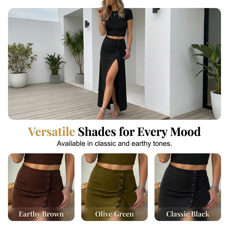 ✨Women's Short Sleeve Top and Slit Midi Skirt Set