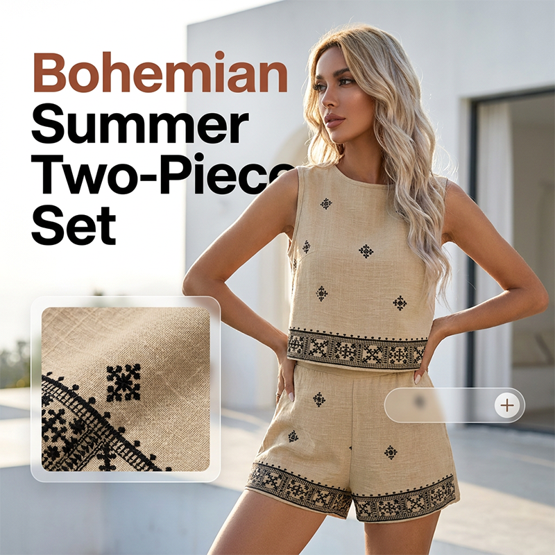 ✨ 50% OFF NOW! 🌸Women's Bohemian Print Sleeveless Top & Shorts Set